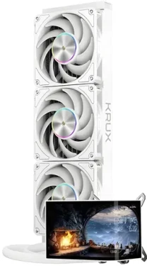 KRUX HydroArc 360 biela / Vodný chladič CPU / 360 mm radiátor / 3x 120 mm PWM ARGB ventilátory / LED displej 6,8" IPS (KRXE011)