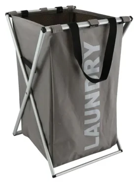 MSV LAUNDRY kôš na bielizeň skladací šedo-hnedý / 50 l / polyester, hliník