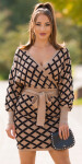 Sexy wrap look knit dress with belt BEIGE Einheitsgroesse