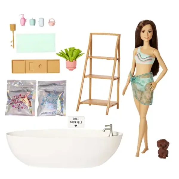 Mattel HKT93 Barbie Bábika a kúpeľ s mydlovými konfetami Brunetka