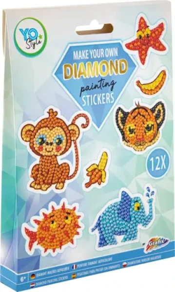 GRAFIX Diamantové maľovanie samolepky Zvieratká 12ks