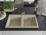 MEXEN/S MEXEN/S - Hektor granitový drez 2-bowl 800 x 480 mm, béžová, zlatý sifón 6521802000-69-G
