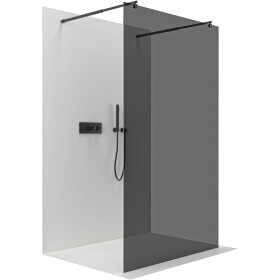 CERANO - Sprchová zástena Walk-in Onyx Duo Ľ/P - 8 mm - okrúhla vzpera - čierna matná, grafitové sklo - 130x200 CER-8050BD2348
