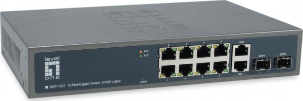 LevelOne LevelOne Switch 10x GE GEP-1221 2xGSFP 19" 150W 8xPoE+