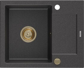 MEXEN/S MEXEN/S - Enzo granitový drez 1 s odkvapkávačom 576x465 mm, čierna kropenatá, + zlatý sifón 6506571005-76-G