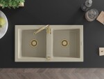 MEXEN/S MEXEN/S - Mario granitový drez 2-bowl 820x436 mm, béžová,+ zlatý sifón 6504822000-69-G