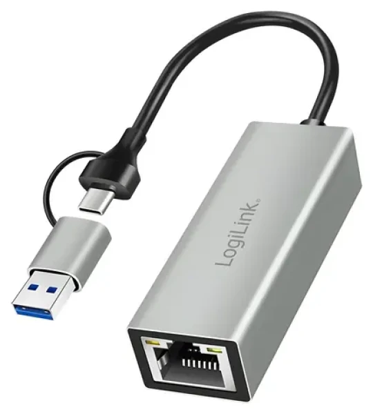 USB-C adaptér na Gigabit Ethernet + USB sivá / Adaptér / RJ-45 / USB-A / 1000 Mbit/s (UA0238B)