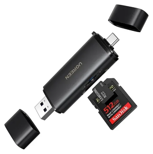 Ugreen 2v1 Čítačka pamäťových kariet USB-C a USB-A čierna / Čítačka pamäťových kariet / SD 4.0 UHS-II