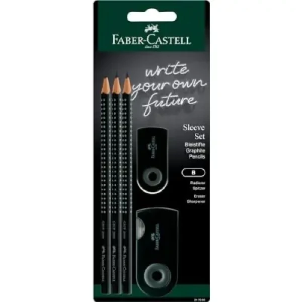 Faber-Castell Grafitové ceruzky s strúhadlom a gumou / tvrdosť B / čierna (217059)