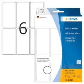 Herma Univerzálne etikety 34x67 mm / biele, snímateľné / 32 listov / 144 ks (10616)