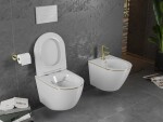 MEXEN - Lena Závesná WC misa vrátane sedátka s slow-slim, duroplast, biela/zlatá linka 30224005