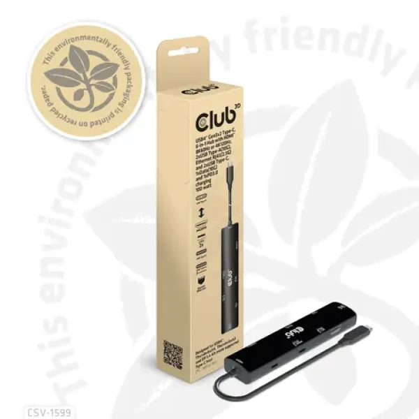 Club3D USB4 hub čierna / USB-C hub 6v1 / HDMI 4K/120Hz / 2x USB-C / 2x USB-A / LAN / PD 100W (CSV-1599)
