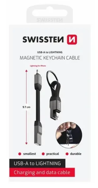 Swissten Magnetický keychain kábel USB-A (F) - Lightning 9.7cm / 15W (71551060)