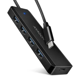 Axagon HUE-C1C, 4X USB 5Gbps TRAVEL húb, USB-C napájací konektor, kábel USB-C 19cm (HUE-C1C)