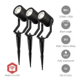 Nedis Vonkajšie svetlo Smartlife / 3 x 90 lm / Zigbee 3.0 / 3 x 3 W / RGB / 2700 K / Hliník / Android iOS (ZBLOS10RGBW3)
