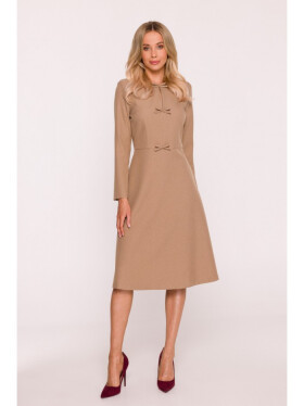 S413 Šaty s mašľami - béžové EU L