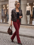 Dámske džínsy so rozšírenými nohavicami, s opaskom a vysokým pásom, vínové, FashionStreet UY3111 SX/34