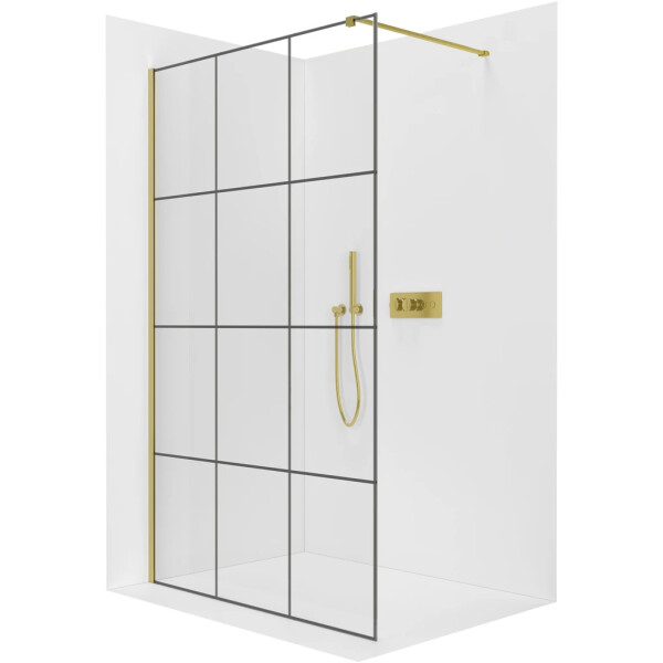 CERANO - Sprchová zástena Walk-in Onyx Cube Ľ/P - 8 mm - hranatá vzpera - zlatá, industriálne sklo - 90x200 CER-8050BD493