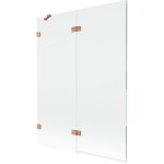 MEXEN/S - Lunar vaňová zástena 2-krídlová ľavá 130 x 150, transparent, meď kartáčovaná 897-130-100-65-00-L