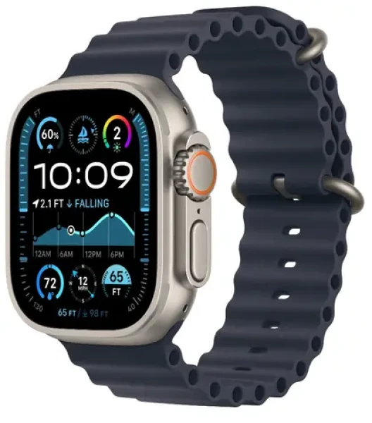 Apple Watch Ultra 2 (2024) GPS+Cellular 49mm Prírodné titánové telo - Námornícky modrý oceánsky remienok / 130-200 mm (MX4D3QC/A)