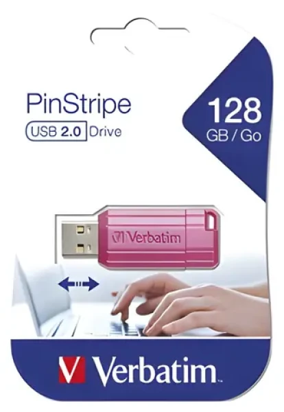 Verbatim Store 'n' Go PinStripe 128GB ružová / Flash disk / USB 2.0 / čítanie 12 MB/s / zápis 5 MB/s (49460)