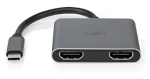 Nedis USB-C multiport adaptér 2 v 1 čierna / USB-C hub / 2x HDMI / DisplayPort Alt Mode (CCGP64670BK01)