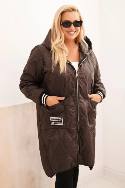 Dámska prešívaná bunda Plus Size s kapucňou a športovými manžetami Brown UNI
