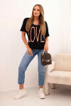 Dámska bavlnená blúzka s výstrihom do V a potlačou LOVE čierna UNI
