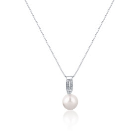 JwL Luxury Pearls Elegantný náhrdelník s pravou perlou a zirkónmi JL0748 (retiazka, prívesok)