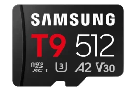 Samsung T9 čierna / Pamäťová karta microSDXC / 512 GB + SD adaptér / UHS-I U3 / Class 10, V30, A2 / čítanie: 200 MB/s (MB-MH512T/WW)
