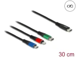 DeLock USB-C čierna / Napájací kábel 3v1 / USB-C na Micro-USB, USB-C, Lightning / 0,3 m / USB 2.0 (86820)