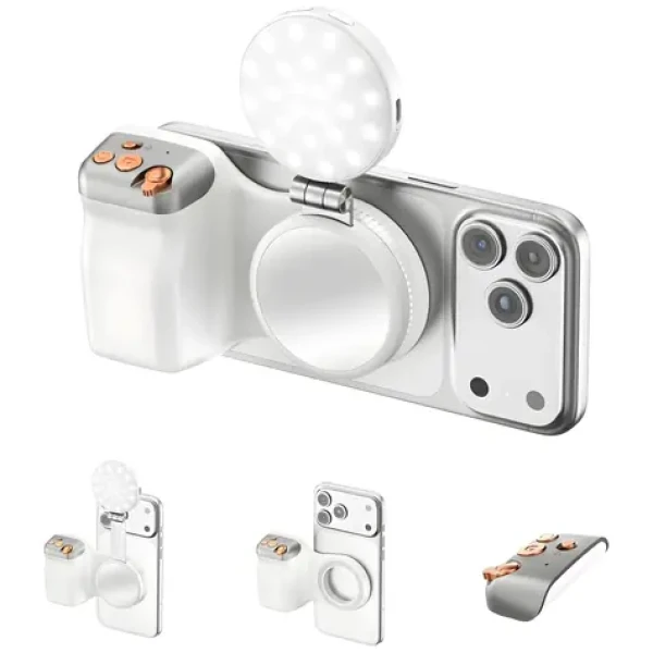 4smarts Magnetický fotodržiak biela / Držiak na telefón / Magnetické uchytenie / Bluetooth spúšť / LED prisvetlenie (541802)