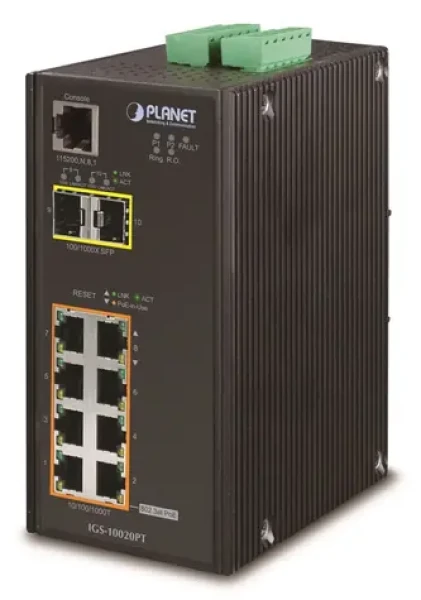 Planet IGS-10020PT / Switch priemyselný / L3 / 8x GLAN PoE / 2x 2,5G SFP / IP30 (IGS-10020PT)