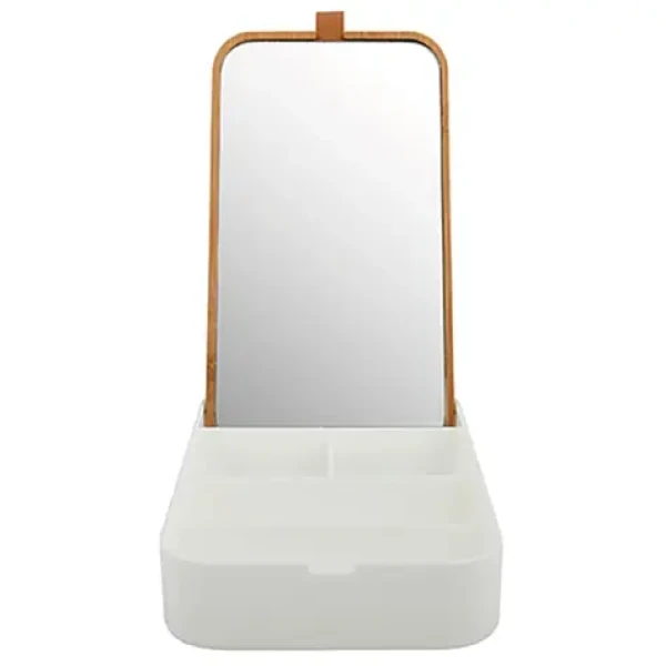 Spirella ALAIS zrkadlo so šperkovnicou 13 x 22 cm biela / plast / bambus (7610583204943)
