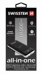 SWISSTEN ALL-IN-ONE 10000 mAh čierna / Power Bank / bezdrôtové nabíjanie 10W / 5V / 1.5A / USB-C vstup (22013927)