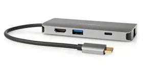 Nedis USB-C Multiportový adaptér 7v1 antracitová / Adaptér / HDMI / RJ45 / SD / microSD / 3x USB-A / 5 Gbps / 0,2 m (CCBW64240AT02)