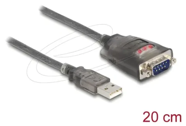 DeLock Adaptér USB 2.0 Typ-A 1x Sériový RS-232 DB9 (M) / Adaptér / 3x LED / 0,2 m / So skrutkami (61412)