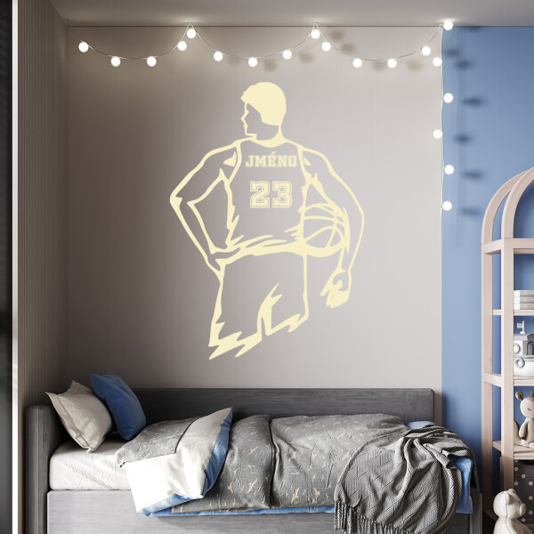 Veselá Stena Samolepka Veľký basketbalista s menom Farba: béžová, Veľkosť: 60 x 42 cm