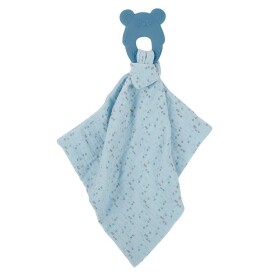 NATTOU Hryzačka silikónová bez BPA s bavlnenou dečkou 28 x 28 cm blue