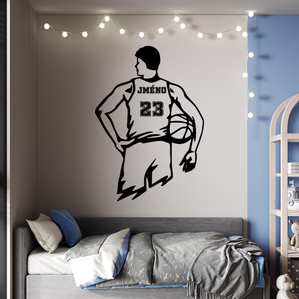 Veselá Stena Samolepka Veľký basketbalista s menom Farba: béžová, Veľkosť: 100 x 70 cm