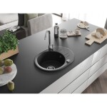 MEXEN MEXEN - Kevin granitový drez 1 s odkvapkávačom 586x458 mm, čierna / metalík, sifón chróm 6517581005-73