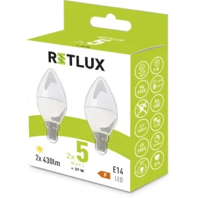 Retlux REL 34 LED C37 2x5W E14/430 lm/3000K - teplá biela / 2ks (8590669334452)