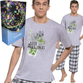 Junior chlapčenské 3/4 176pyžamo Amatonas 554/15 šedo-zelená - Cornette 176 šedo-zelená