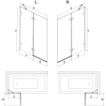 MEXEN/S - Lunar vaňová zástena 2-krídlová ľavá 130 x 150, transparent, čierna 897-130-100-70-00-L