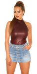 Sexy KouCla Neck Top Leather look BORDEAUX S