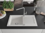 MEXEN/S MEXEN/S - Pablo granitový drez 1 s odkvapkávačom vrátane batérie Flora, biela 6510-20-670401-06