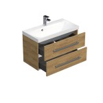 Kúpeľňová skrinka s chrómovými úchytmi a umývadlom SAT Cube Way 80x53x40 cm dub Hickory mat CUBE280ZDH CUBE280ZDH