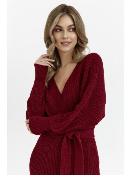M810 Svetrové šaty s výstrihom do V - bordové EU UNI