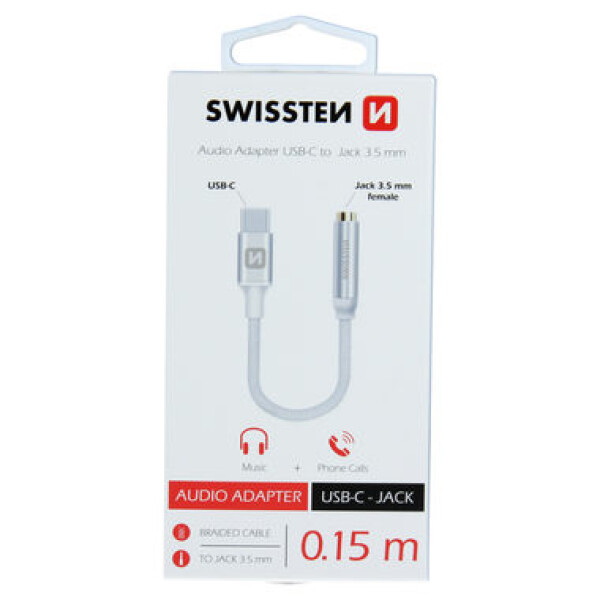 SWISSTEN TEXTILE audio adaptér USB-C na JACK (samica) 0.15m strieborná (73501302)