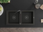 MEXEN/S MEXEN/S - Mario granitový drez 2-bowl 820 x 436 mm, čierna/zlatý metalik, + čierny sifón 6504822000-75-B